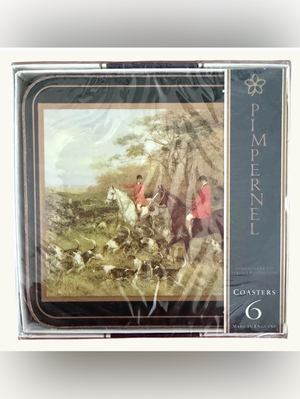 Pimpernel Tally Ho Coasters Set of 6- 1996 Sealed Fox Hunting Vintage